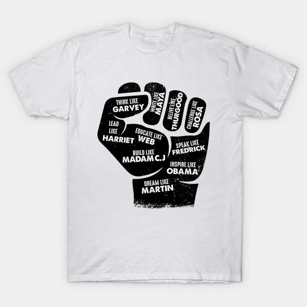 Inspiring Black Leaders Fist - Black History Month T-Shirt by NUMAcreations